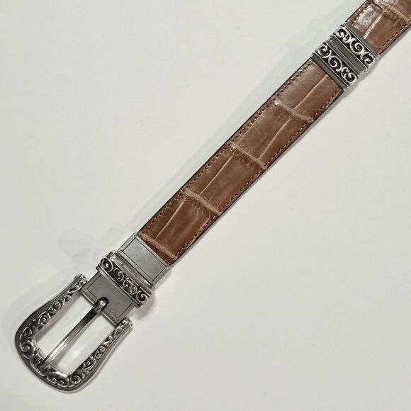 Vintage Brighton Belt Black Brown Reversible Crocodile Leather L 34 #43102 EUC main image 9